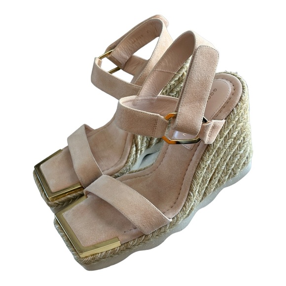 Good American Espadrille Wedge Suede Sandals Pale Pink Size 8.5 - Picture 2 of 9
